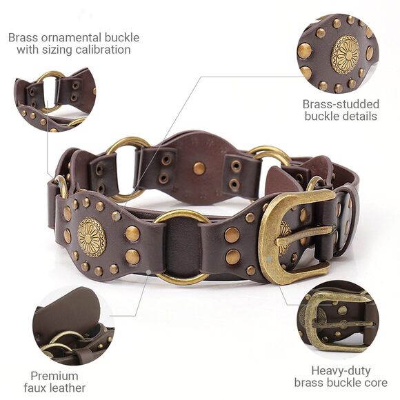 Women's Western Belt - Genuine Leather Adjustable Brown Cowgirl Belt 4943 - Picture 8 of 9